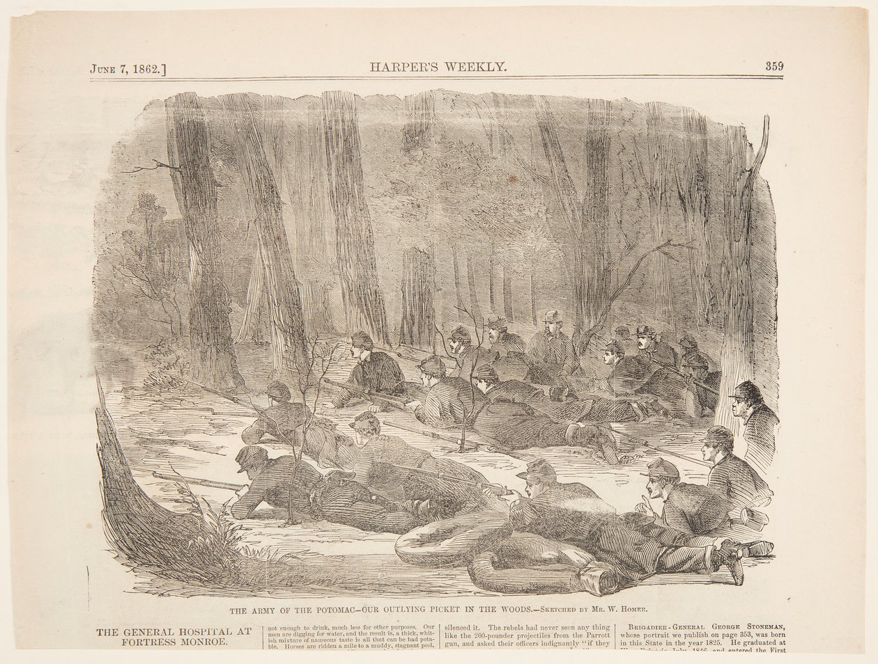 Het Leger van de Potomac – Onze Buitenpost in het Bos door after Winslow Homer