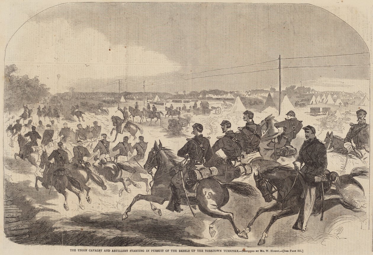 De Unie Cavalerie en Artillerie Starten de Achtervolging van de Rebellen op de Yorktown Turnpike door Winslow Homer