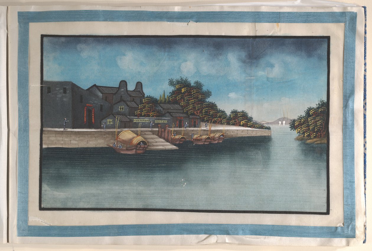 Album met twaalf schilderijen van scènes langs een rivier door anonymous 