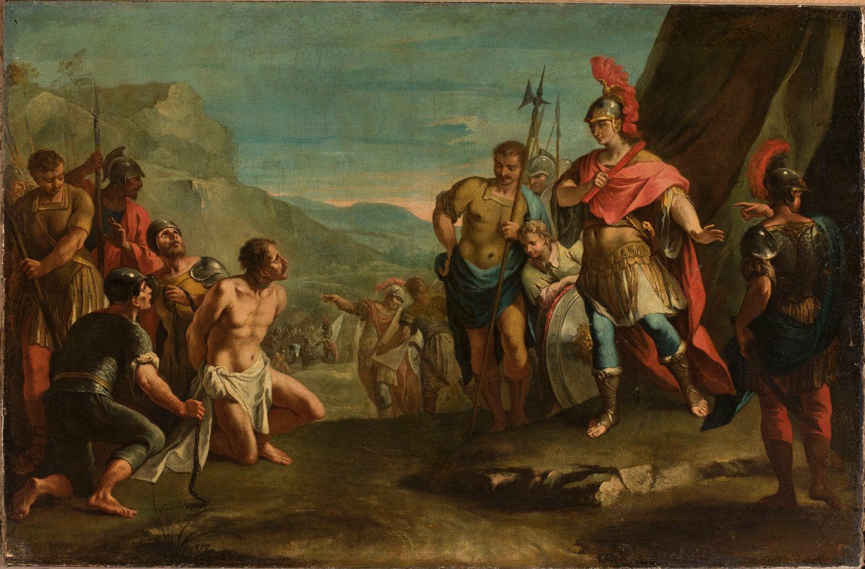 Moordenaar van Darius voor Alexander (koning Porus en Alexander de Grote) door anonymous 