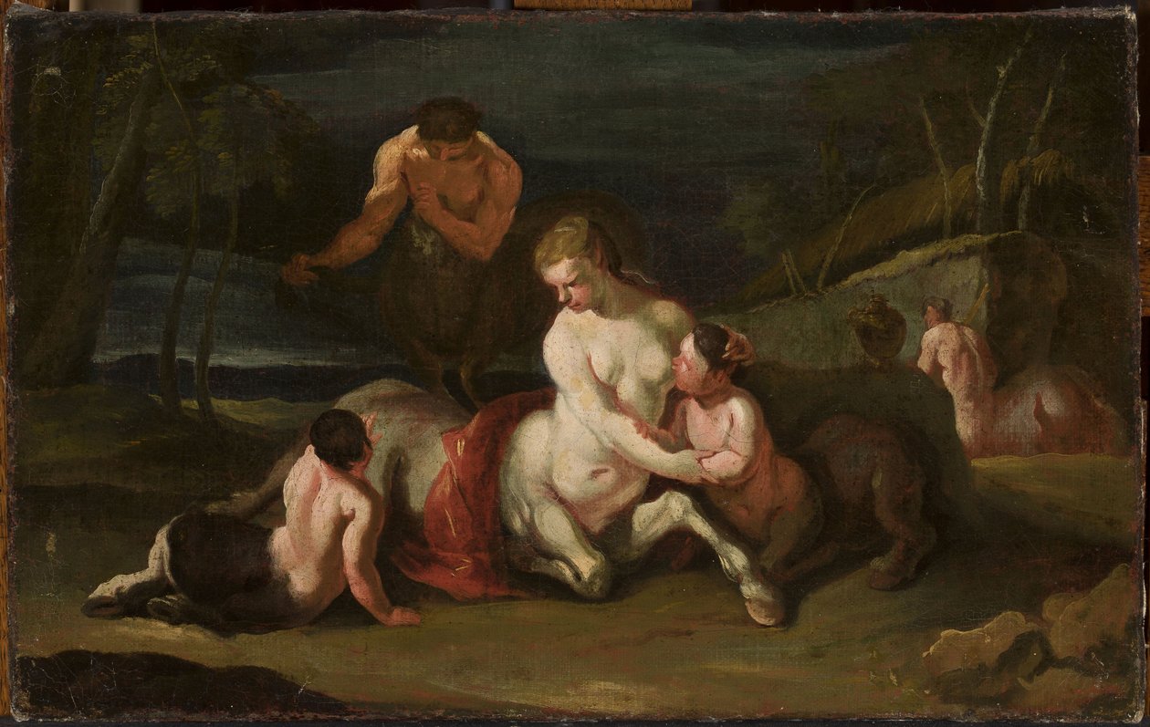 Portret van centaurfamilie tegen landschap door anonymous 