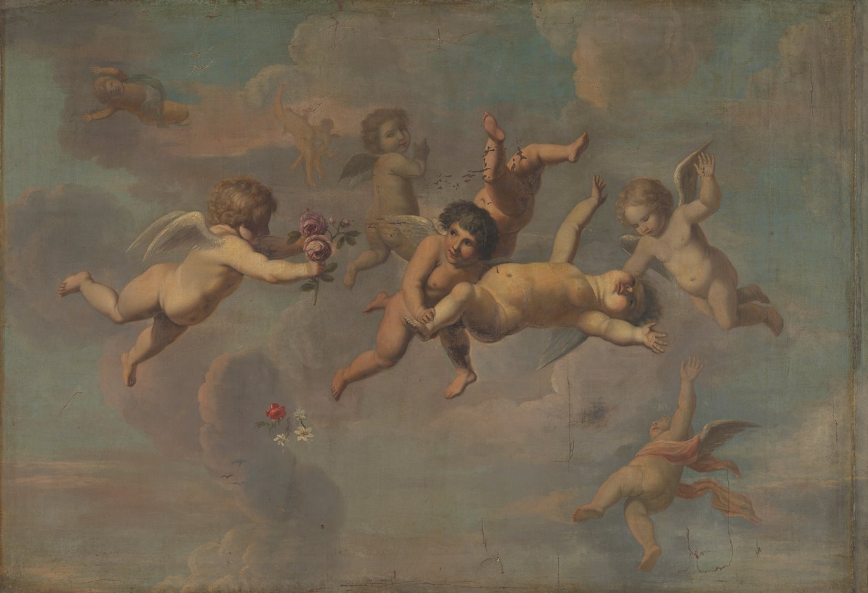 Tuimelende Putti met bloemen door anonymous 