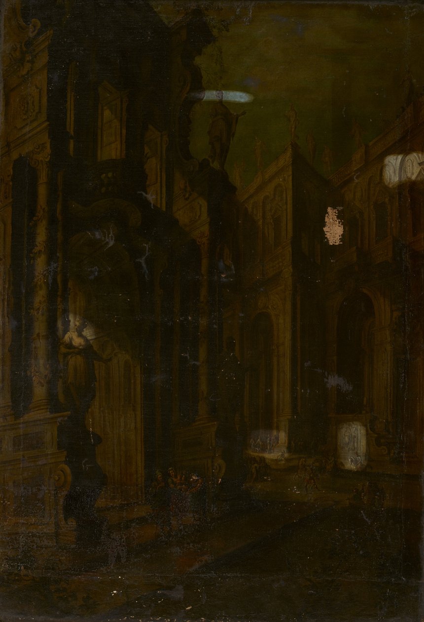Architectonische fantasie, stilleven door attributed to Vincenzo dal Re
