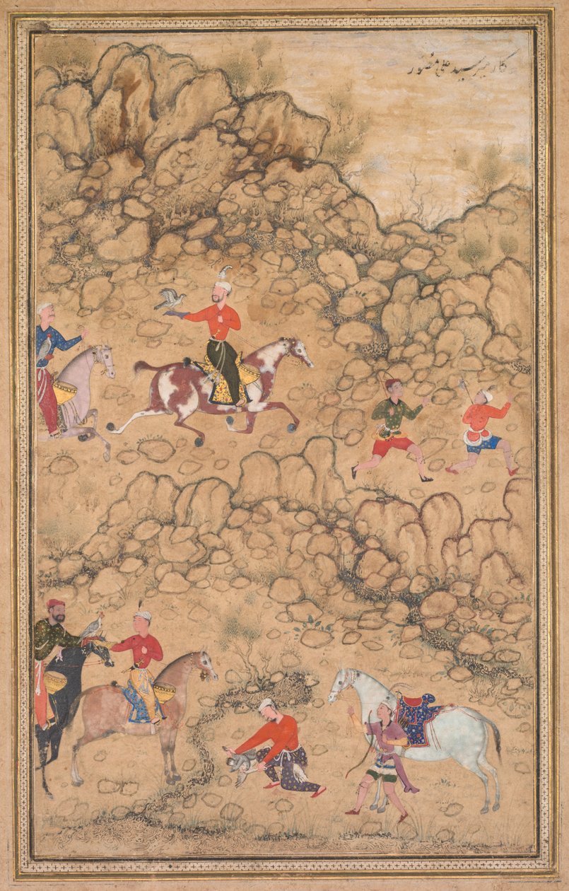 Jacht met valken in een landschap (recto) door attributed to Abd al Samad (Persian, c. 1510–1600)