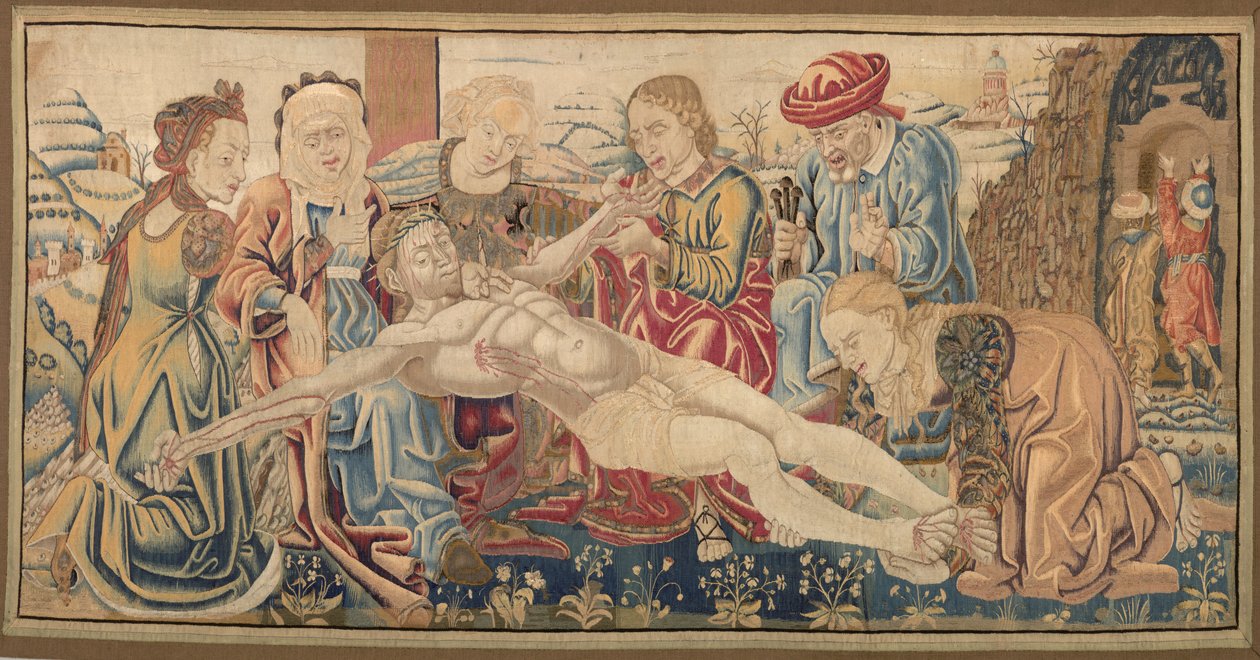 Altaarfront met de klaagzang door attributed to Cosimo Tura