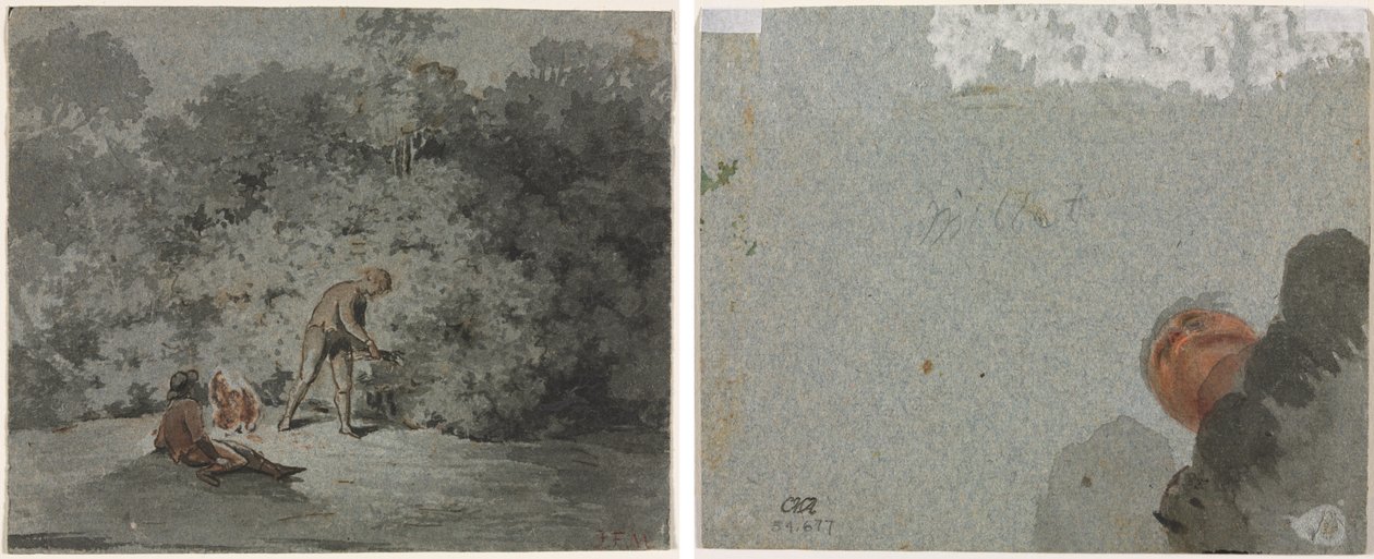 Takdrager (recto) Studie van een Hoofd van Onderaf Gezien (verso) door attributed to Francisque Millet