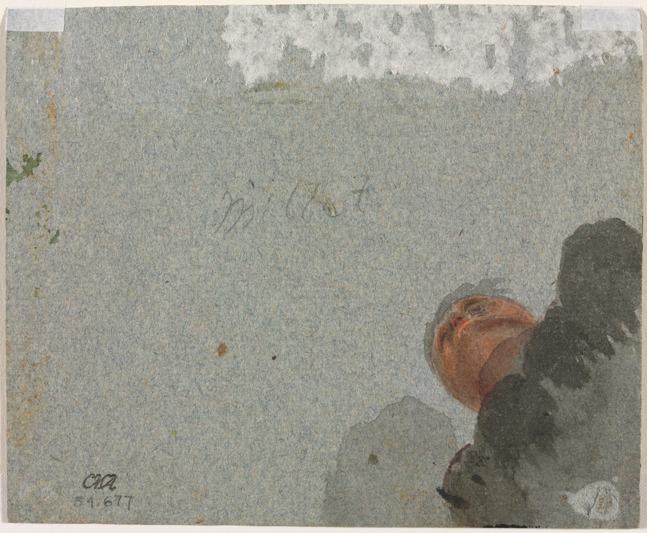 Studie van een Hoofd van Onderaf Gezien (verso) door attributed to Francisque Millet