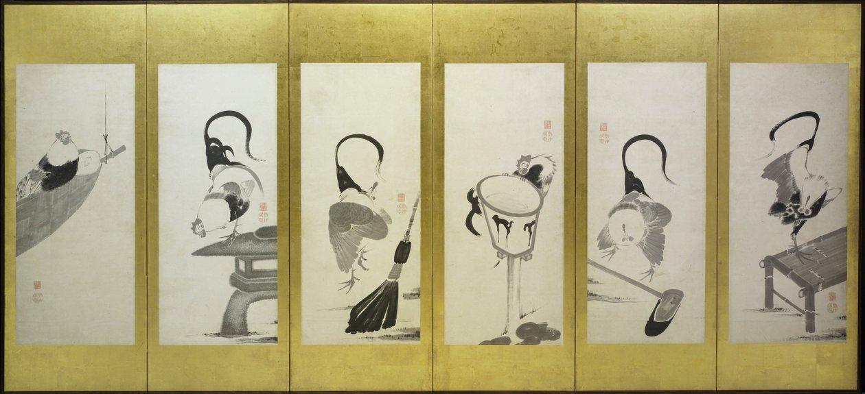 Hanekammen en hennen door attributed to Itō Jakuchū