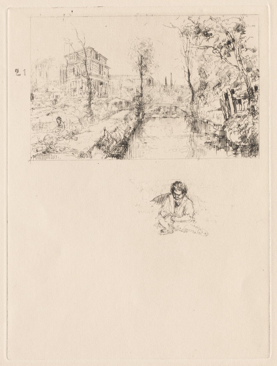 [Landschap met Brug en Kind] door attributed to Jean Louis Richter