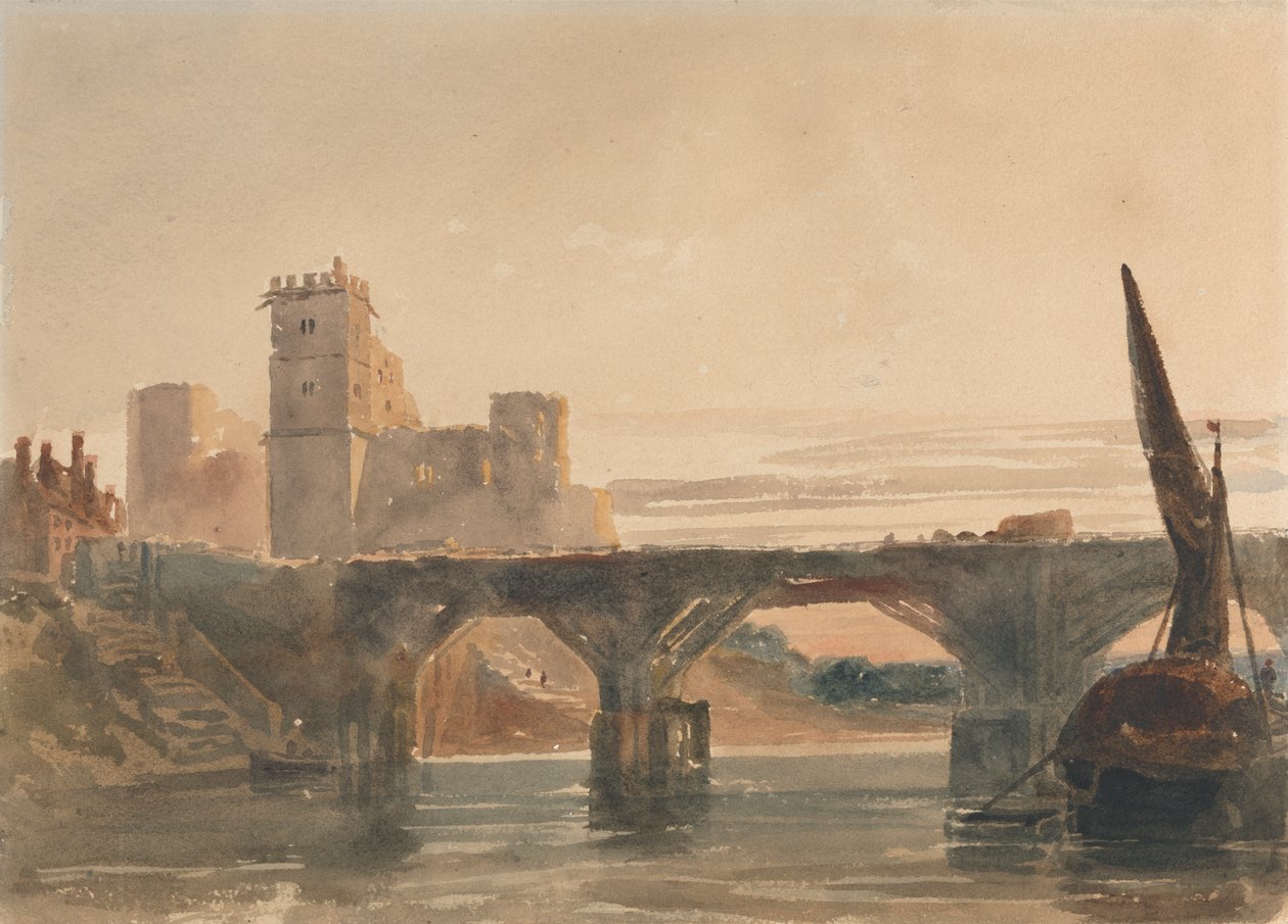 Chepstow Castle vanaf de brug door attributed to Peter DeWint