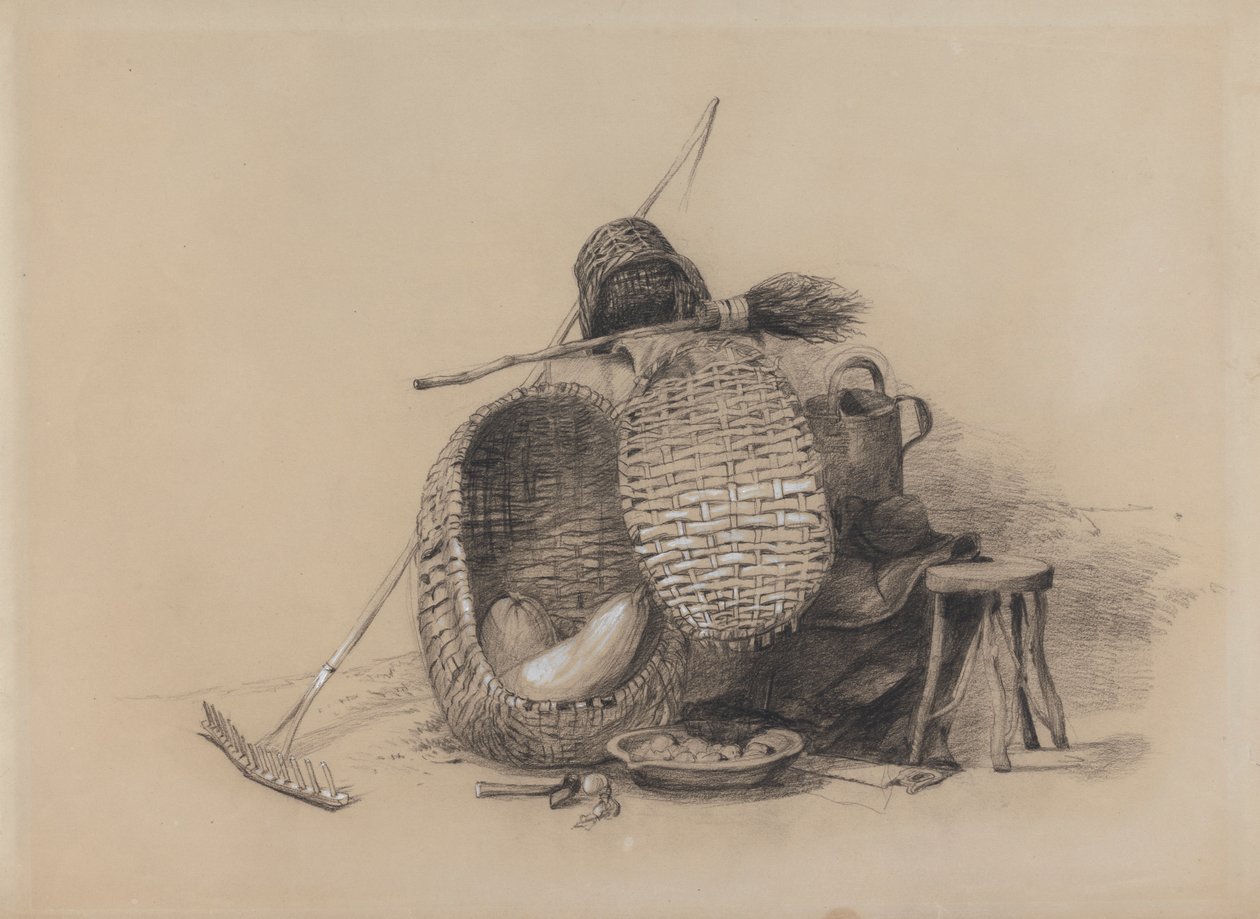 Stilleven met hark door attributed to Peter DeWint