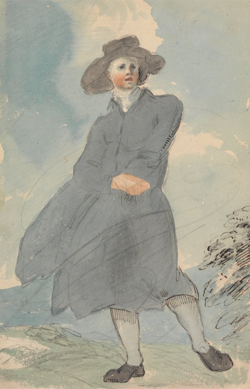 Man in een blauwe mantel door attributed to Thomas Barker