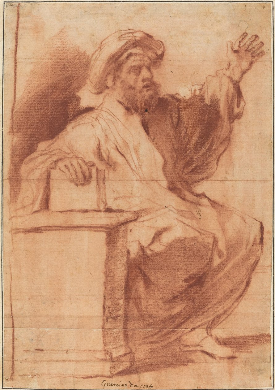 Zittende Profeet door called Guercino Follower of Giovanni Francesco Barbieri