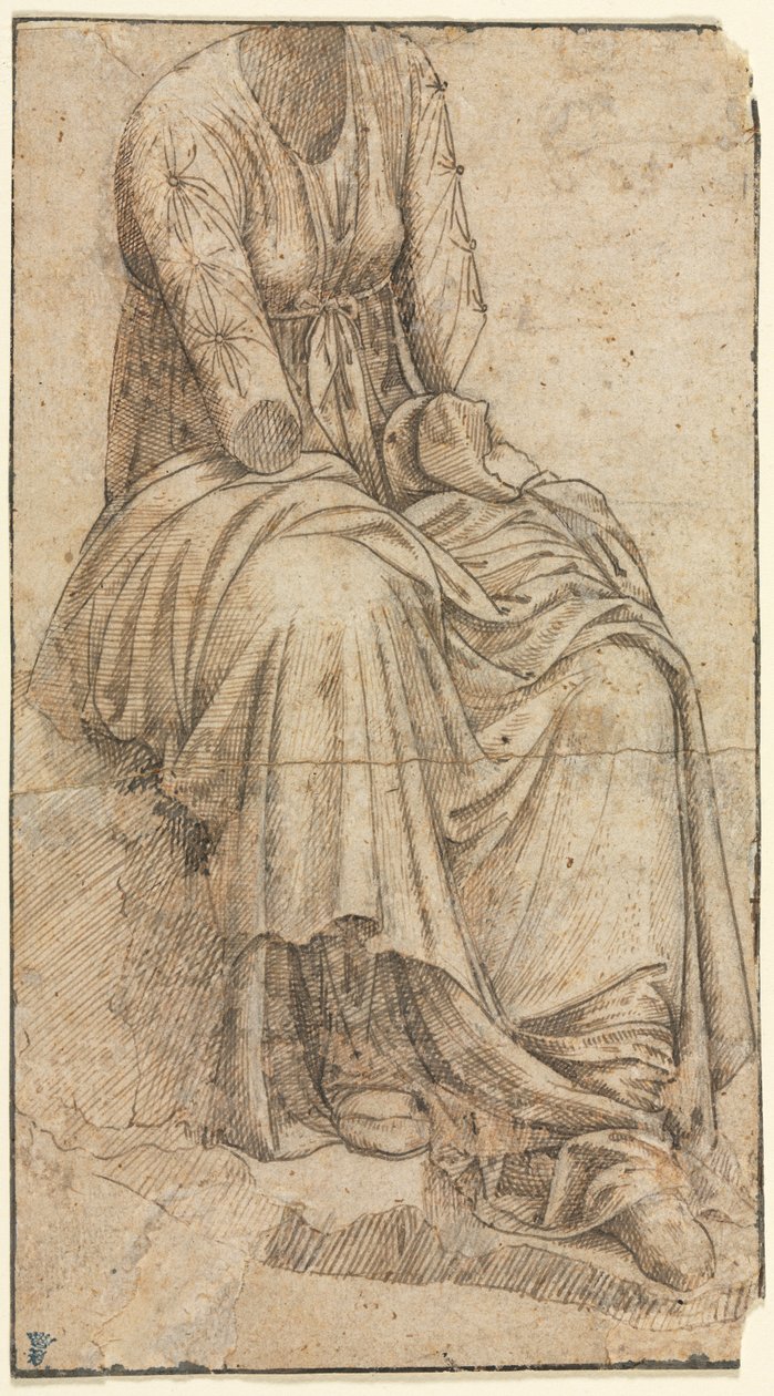 Kopie van een Romeins standbeeld van een zittende vrouw door circle of Domenico Ghirlandaio