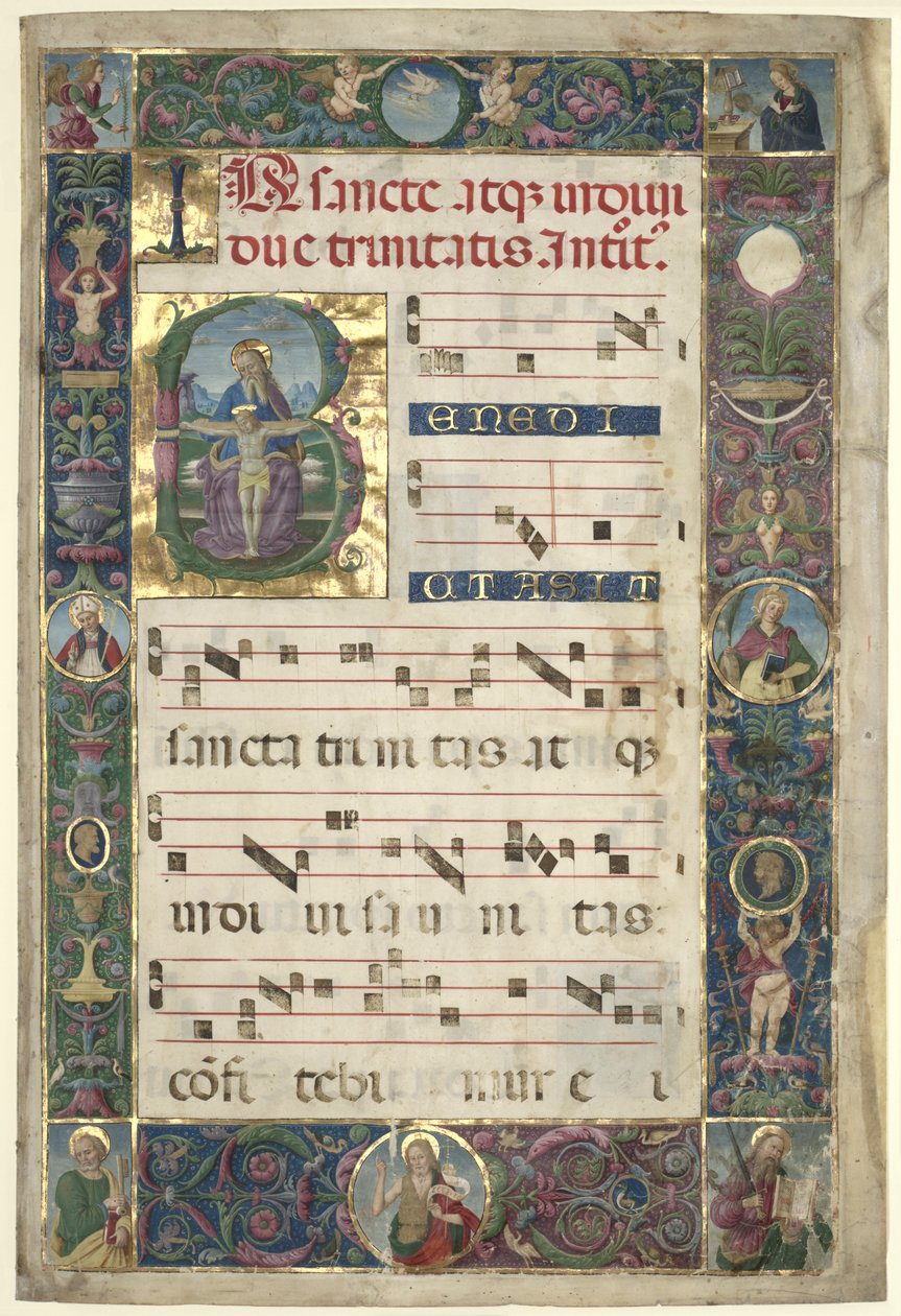 De Drie-eenheid: Blad uit een Graduale met Initiaal B door circle of Perugino