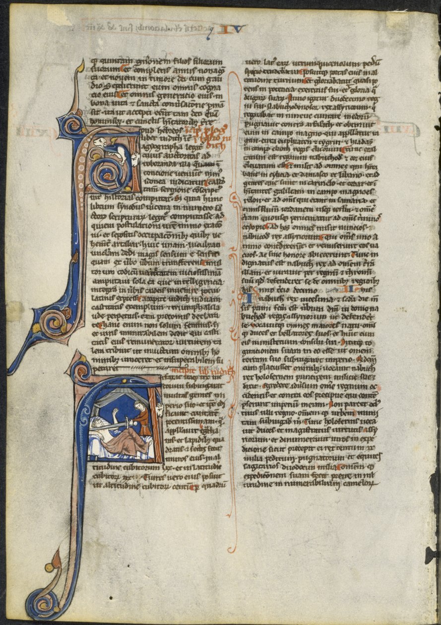 Blad uit een Latijnse Bijbel: Initiaal A en Initiaal A: Judith onthoofdt Holofernes door circle or workshop of Leber Group