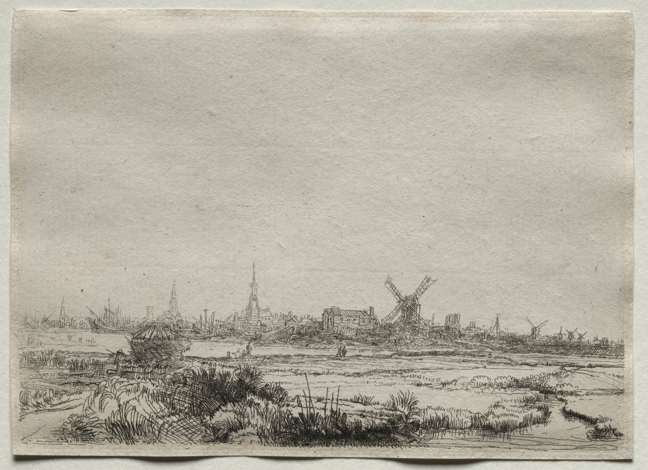 Kopie van Uitzicht op Amsterdam vanuit het Noordwesten door copy after Rembrandt van Rijn