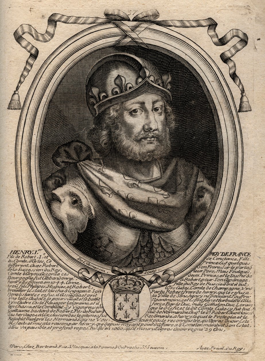 Dynastie van de Capetingen: Portret van Hendrik I (1009-1060), Koning van de Franken van 1031 tot 1060 - Hendrik I (1009-1060) Koning van Frankrijk - gravure uit 