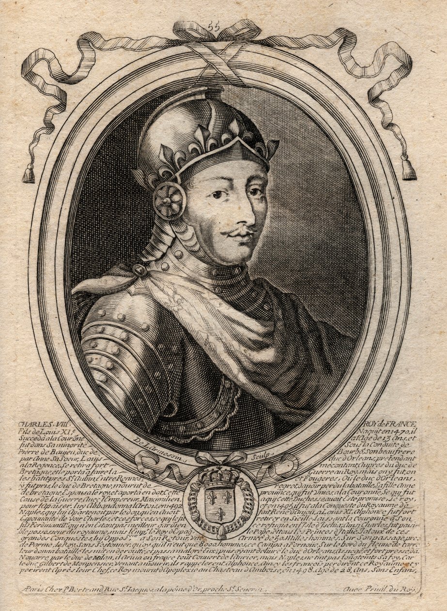 Portret van Karel VIII (1470-1498), koning van Frankrijk - gravure uit 