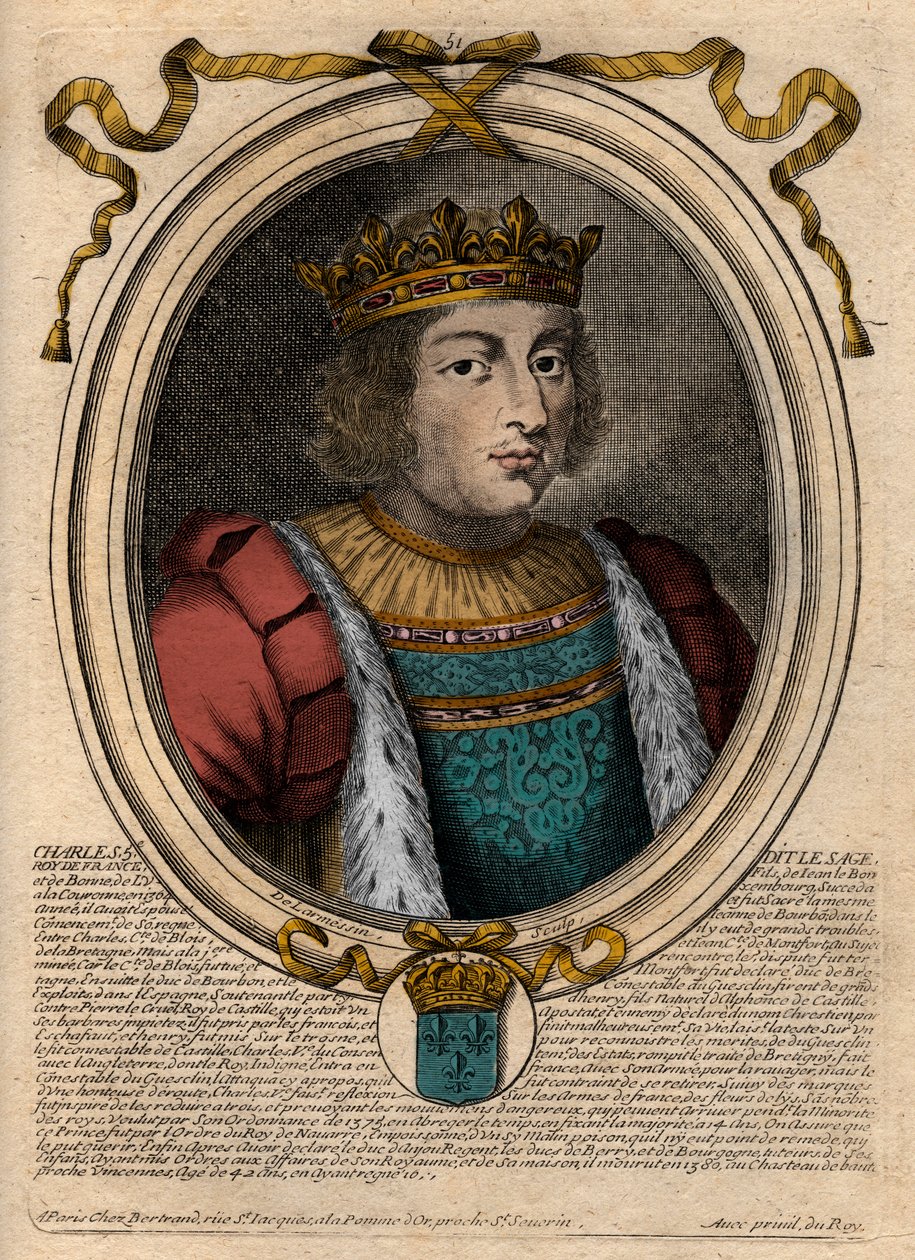 Portret van Karel V de Wijze - gravure uit 