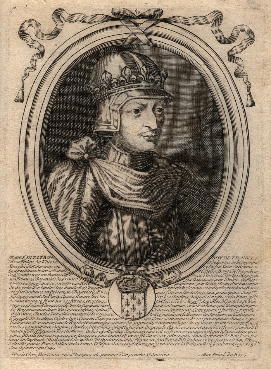 Portret van Jan II de Goede (1319-1364), koning van Frankrijk - gravure uit 
