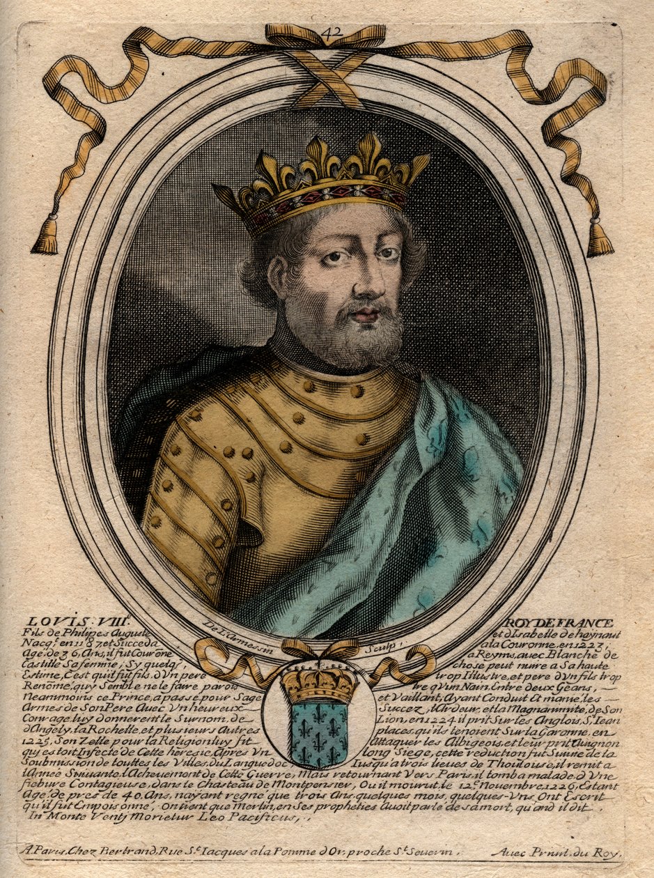 Portret van Lodewijk VIII (1187-1226), koning van Frankrijk - Lodewijk VIII (1187-1226) koning van Frankrijk - Gravure uit 