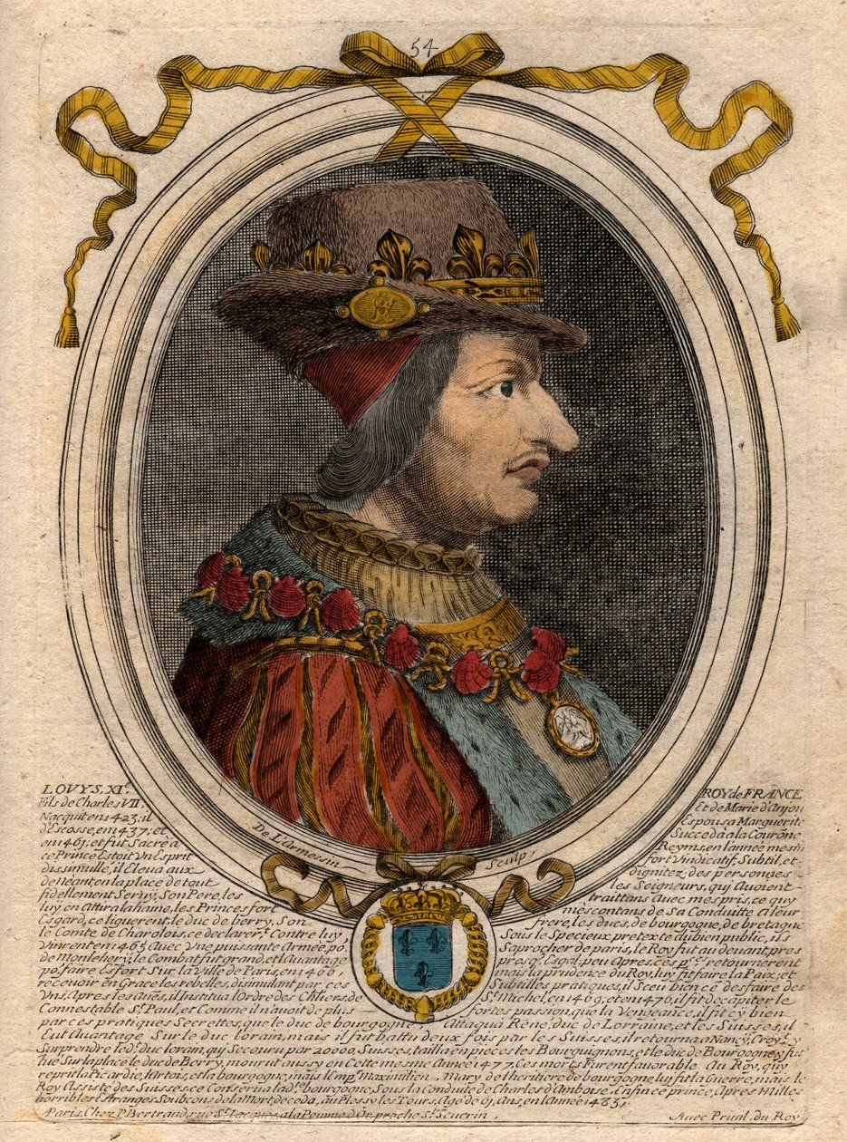 Portret van Lodewijk XI (1423-1483), koning van Frankrijk - Portret van Lodewijk XI van Frankrijk (1423-1483), koning van Frankrijk - gravure uit 