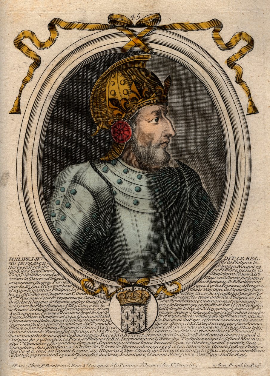 Portret van Filips IV de Schone (1268 - 1314), koning van Frankrijk - Filips IV de Schone (1268-1314) koning van Frankrijk - gravure uit 
