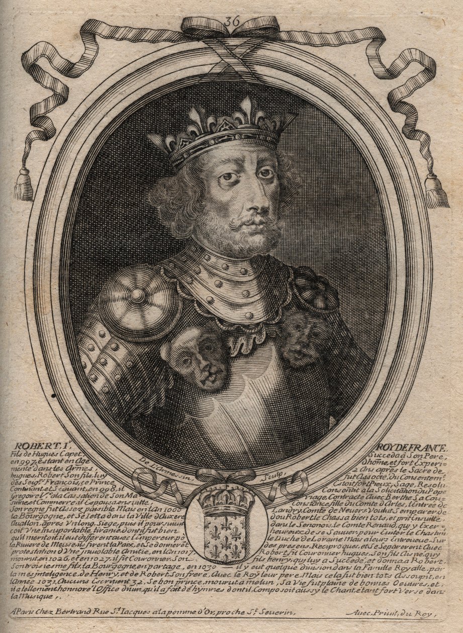 Portret van Robert II de Vrome (ca. 972-1031), koning van Frankrijk - gravure uit 