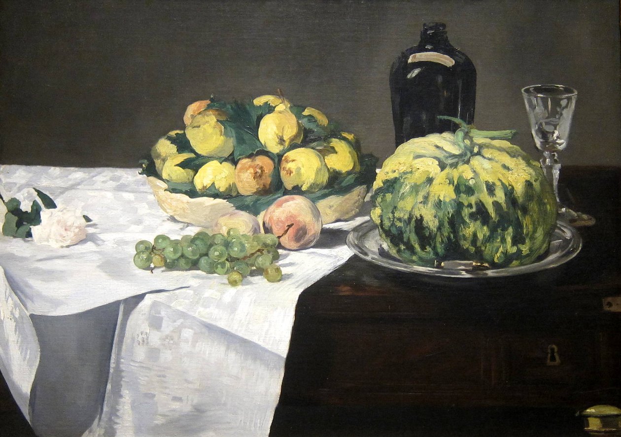 Stilleven met Meloen en Perziken door Édouard Manet