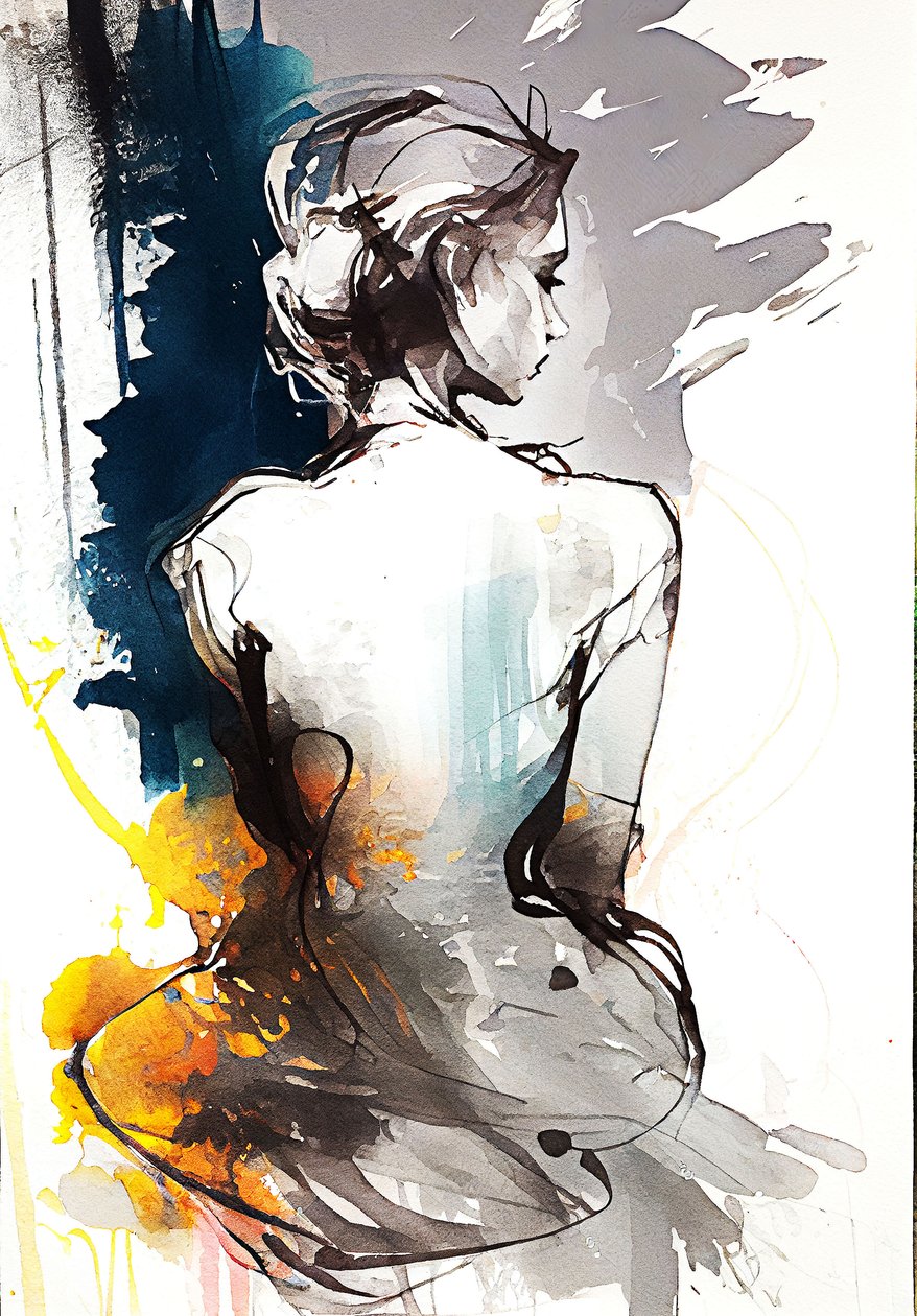 Vrouw Zittend, Sereniteit in Silhouet door F. Abderrahim