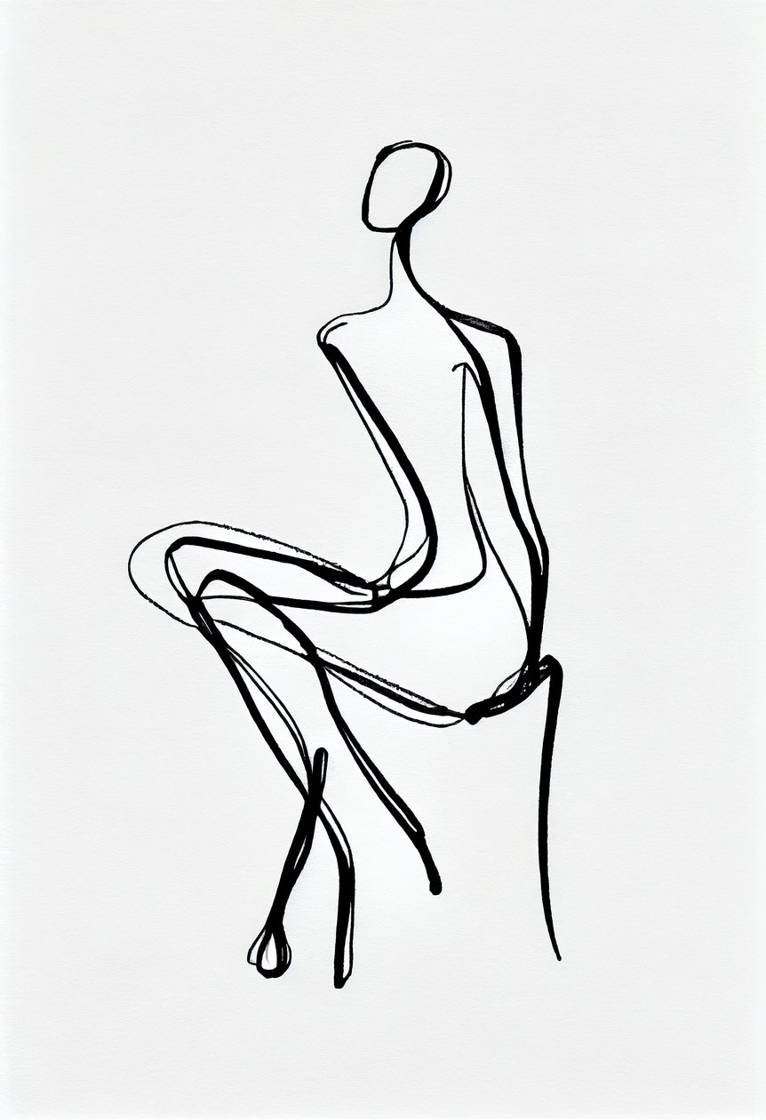 Zittende vrouw een lijntekening silhouet door F. Abderrahim