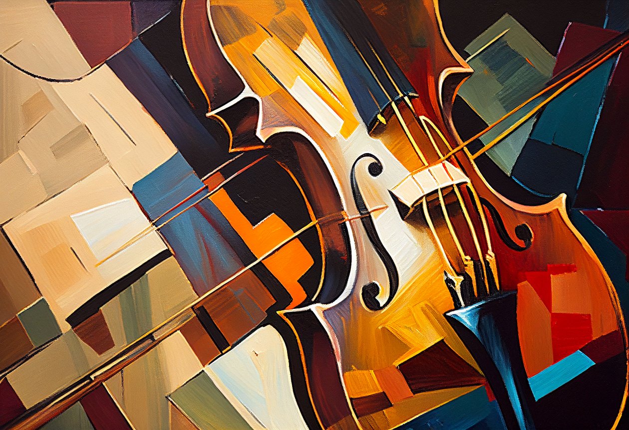 Abstracte viool schilderij, muziek canvas door F. Abderrahim