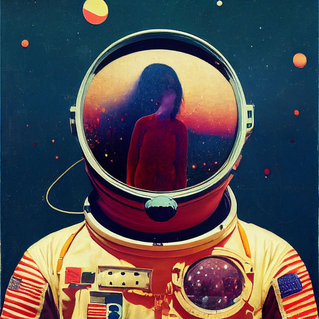 Abstract astronaut schilderij in de ruimte door F. Abderrahim
