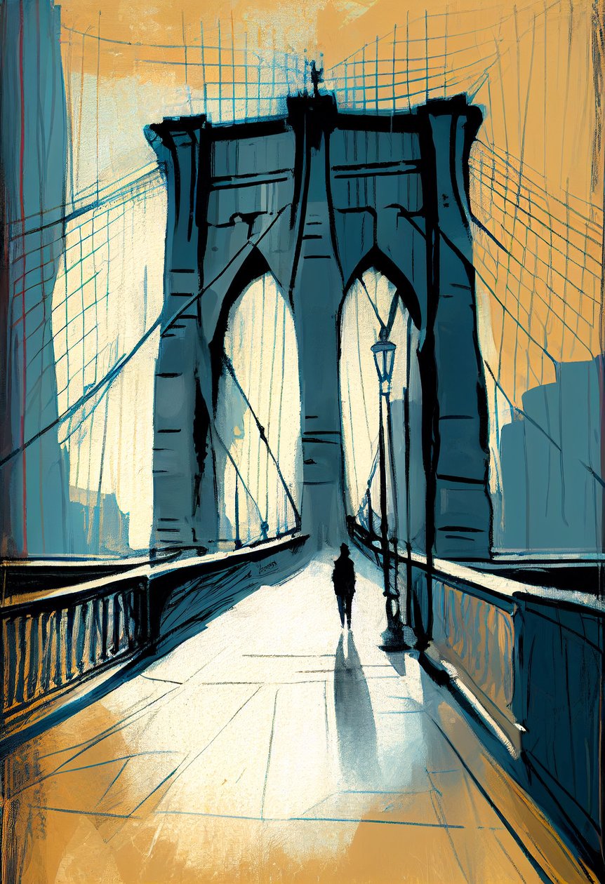 Abstracte schets Brooklyn brug schilderij door F. Abderrahim