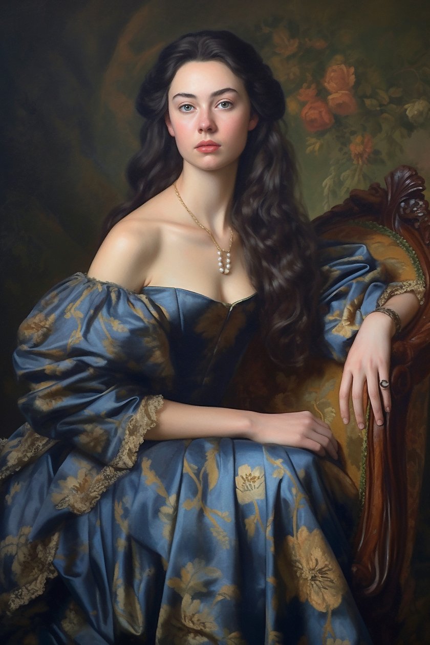 Mooie dame, vintage portretschilderij door F. Abderrahim