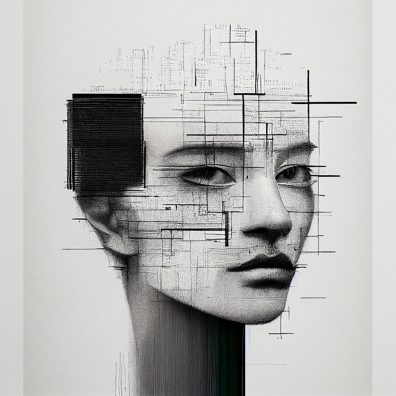 Minimalisme Menselijk Gezicht Tekening door F. Abderrahim