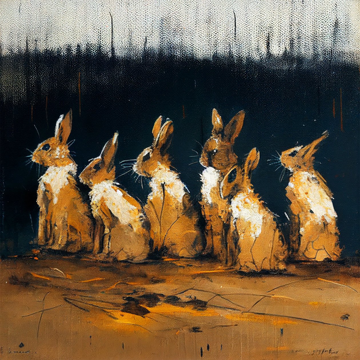 Konijnen schilderij met figuratieve stijl, muurkunstafdrukken door F. Abderrahim