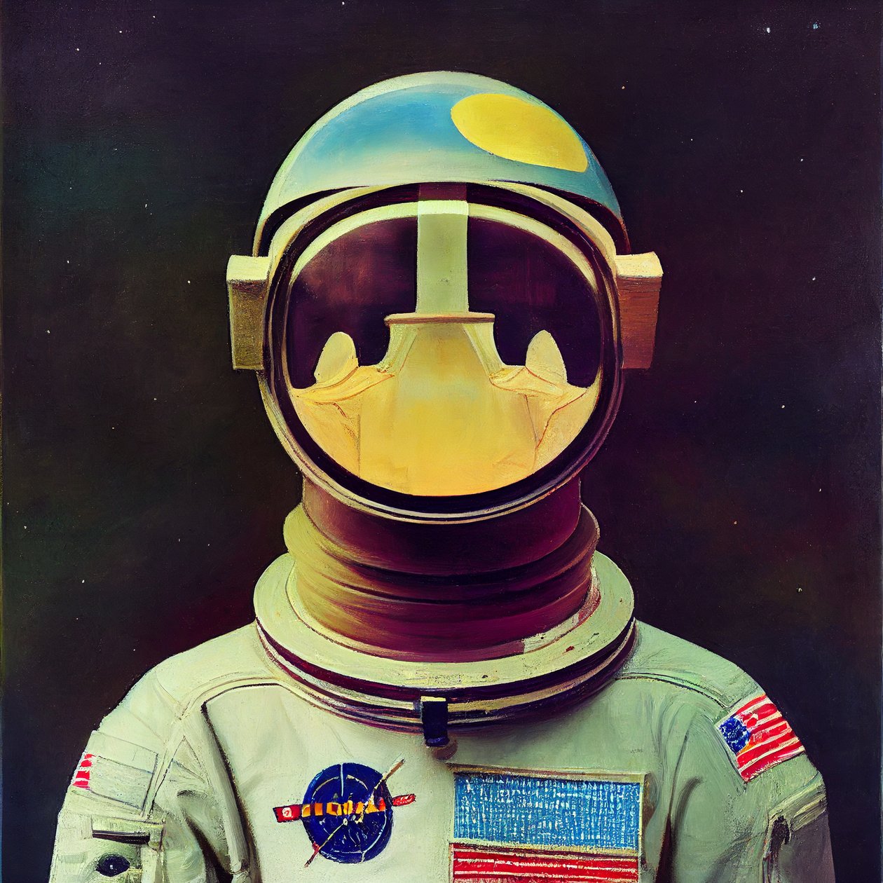 Abstract astronaut schilderij in de ruimte door F. Abderrahim