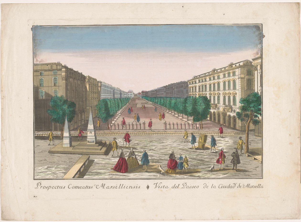 Gezicht op een promenade te Marseille door familie Remondini (attributed to)