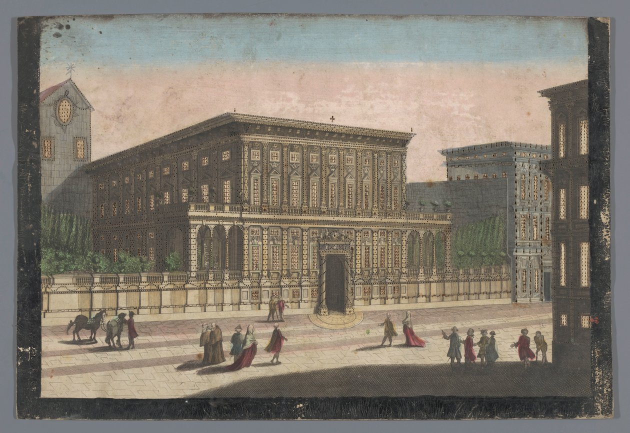 Gezicht op het Palazzo Doria-Tursi te Genua door familie Remondini (attributed to)