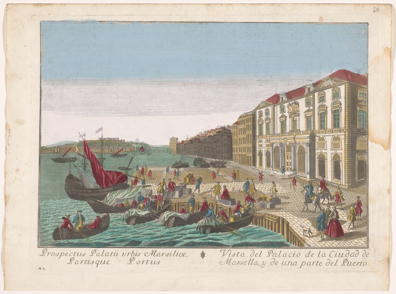 Gezicht op het Stadhuis en de haven te Marseille door familie Remondini (attributed to)