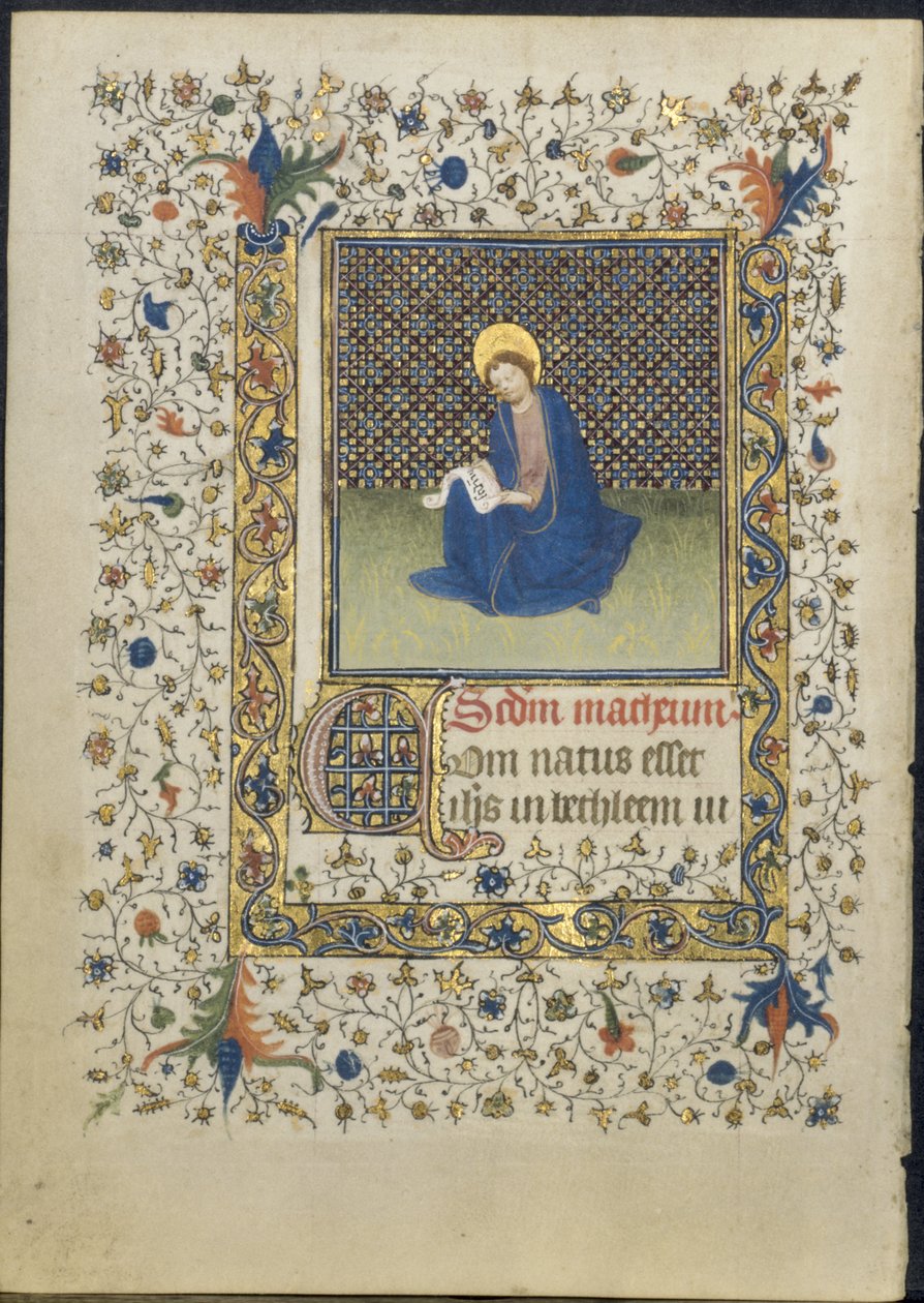 Blad uit een getijdenboek: Sint Mattheüs door follower of Limbourg Brothers