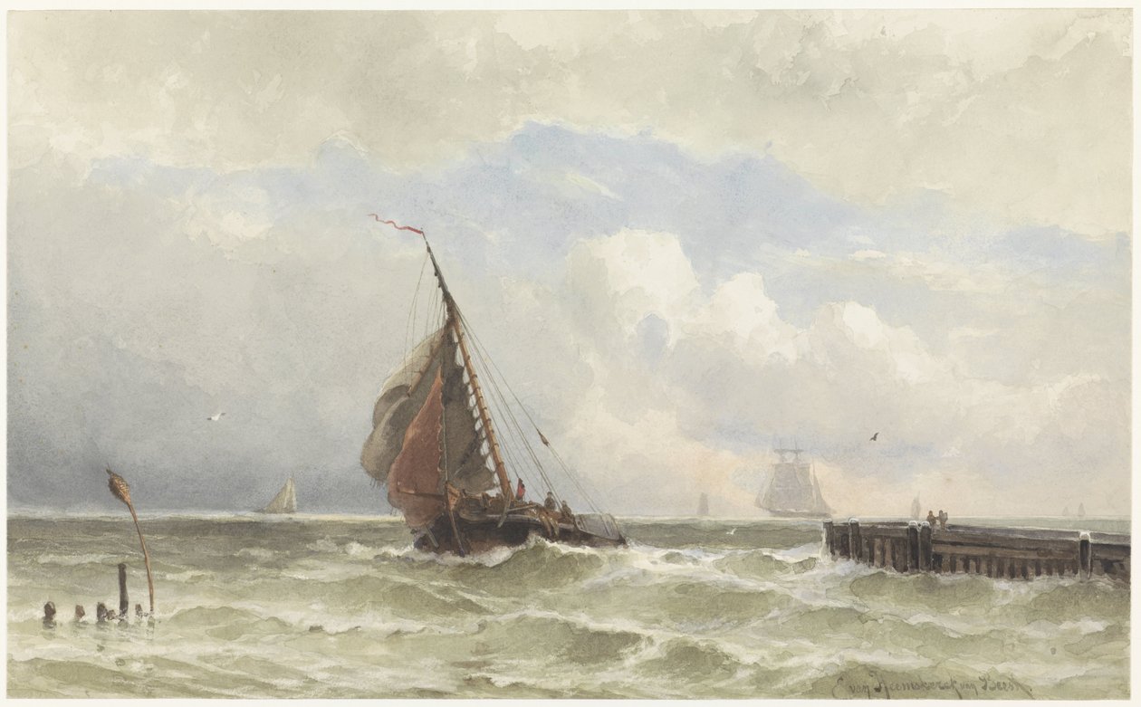 Haven van Vlissingen, met inkomende zeilschip door jonkheer Jacob Eduard van Heemskerck