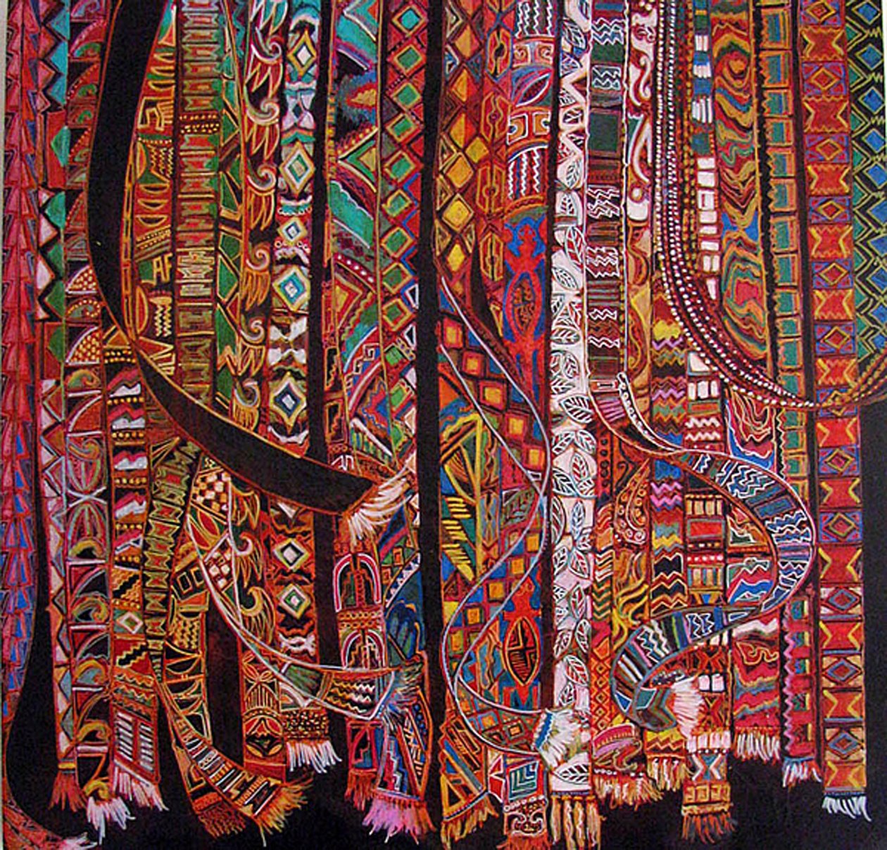 Rugband weven, 2014 (gemengd, acryl, inkt, olie) door linda arthurs