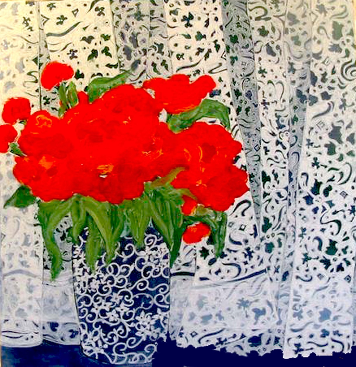Tulpen voor Sheila, 2015 (gemengd, acryl, inkt, olie) door linda arthurs