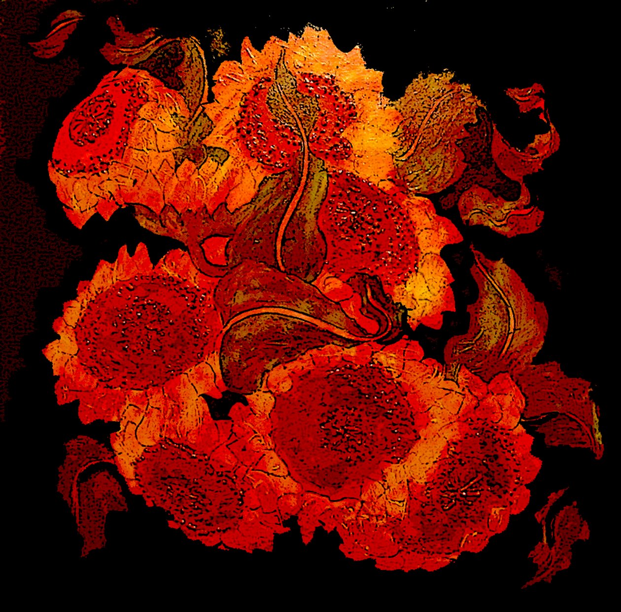 zonnebloemen, 2014 (gemengde techniek) door linda arthurs