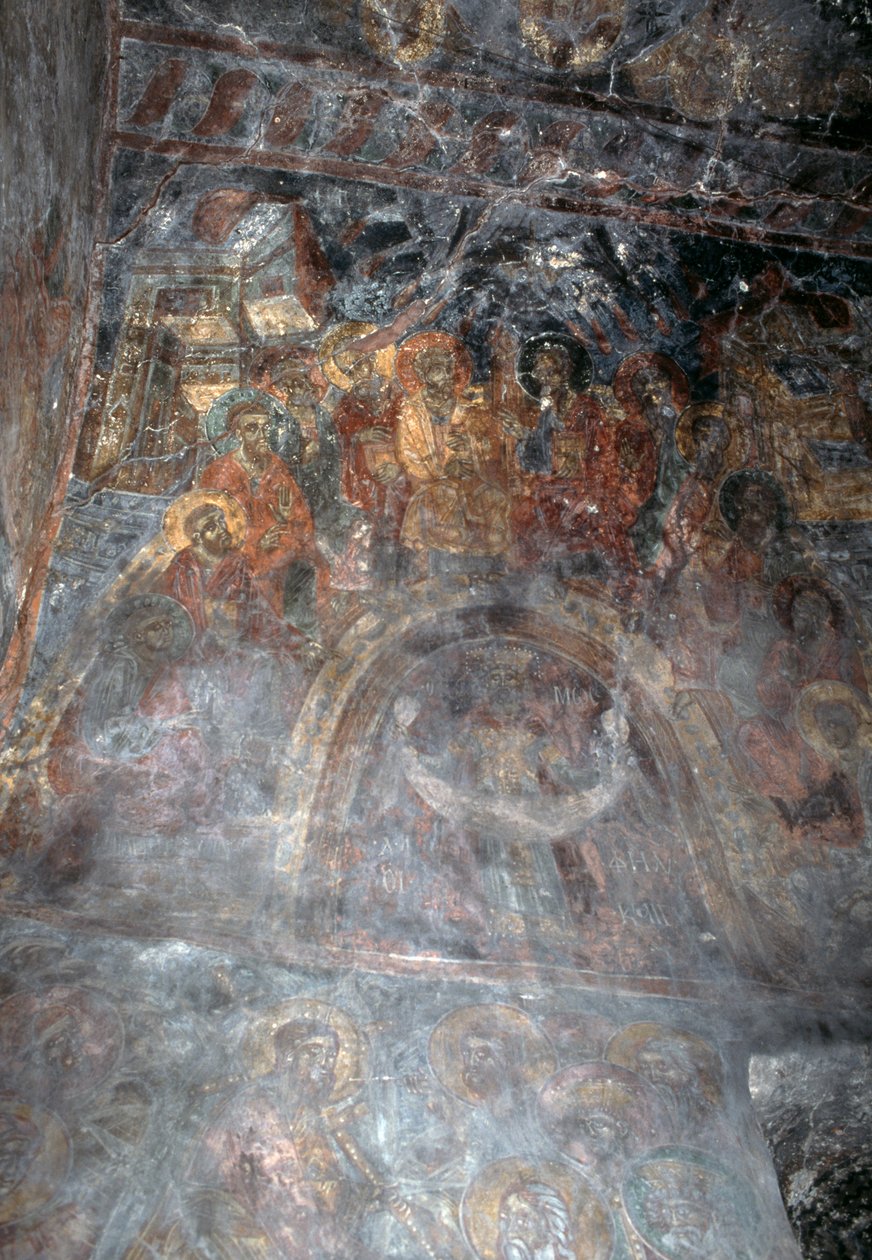 Heiligen, fresco op plafond van kerk van Agia Paraskevi, Anisaraki, Kreta, Griekenland door Theodore Charles Ange Coquelin
