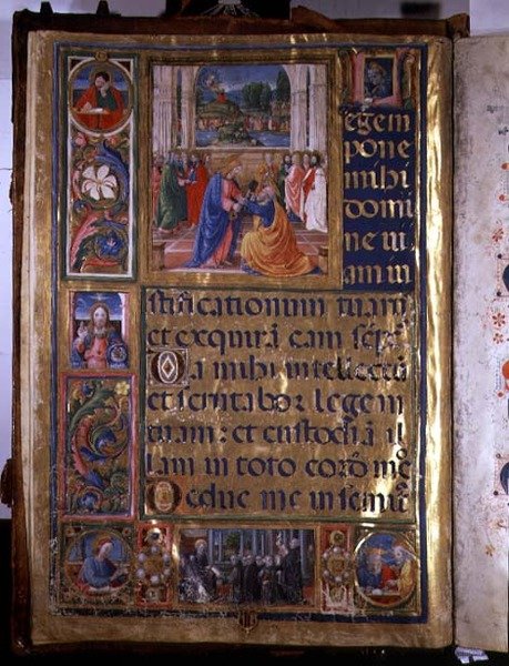 Christus geeft de sleutels aan St. Peter, uit een psalter geschreven door Don Appiano van de Kerk van de Badia Fiorentine, Florence door or di Giovanni Monte del Fora