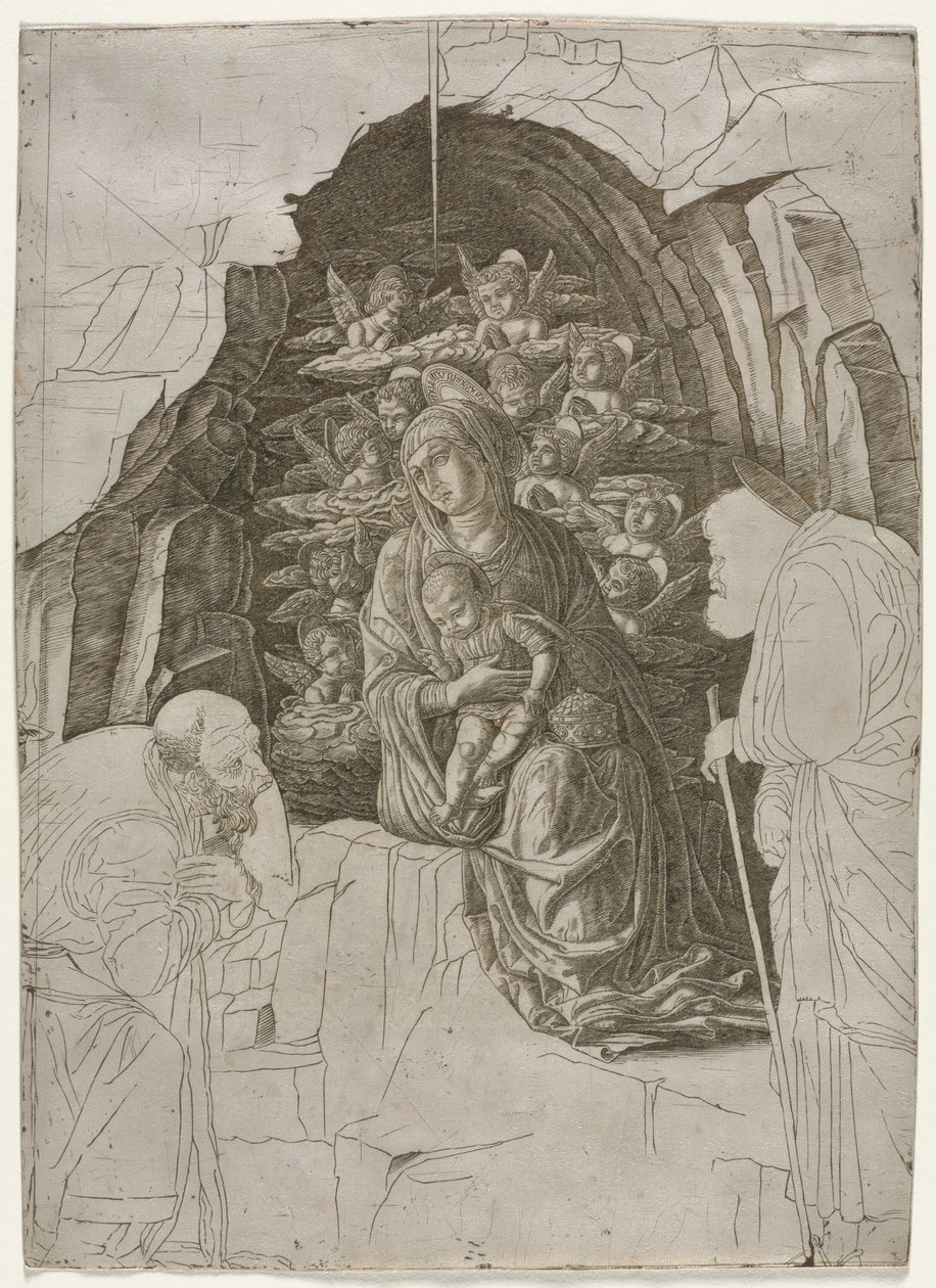 Maagd en Kind in de Grot door probably by the so called Premier Engraver